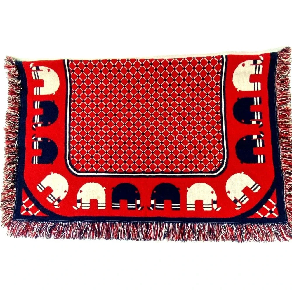 Elephant Throw Reversable Vintage 1971 Leonardo Looms Red & Blue